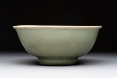 A Chinese Longquan celadon bowl with floral anhua design, Ming
