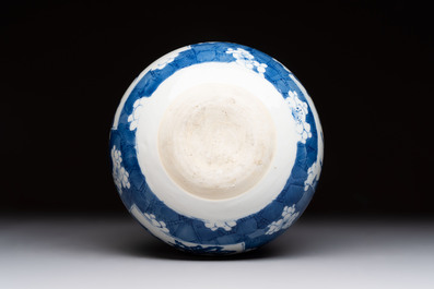 A Chinese blue and white 'antiquities' hookah base, Kangxi