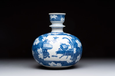 A Chinese blue and white 'antiquities' hookah base, Kangxi