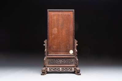 A Chinese laque burgaut&eacute; and hongmu table screen, Qing