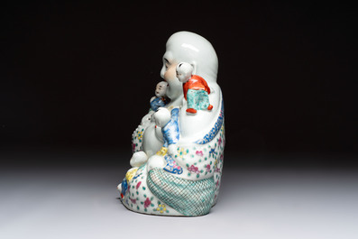 A Chinese famille rose Milefo Buddha, a famille verte jar, and a conical bowl, Zhu Mao Ji 朱茂記造 mark, 19/20th C.