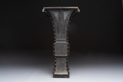 A Chinese bronze 'zun' vase with taotie design, Ming