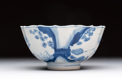 A Chinese blue and white 'Mongolian hunting scene' bowl, Chenghua mark, Kangxi