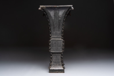 A Chinese bronze 'zun' vase with taotie design, Ming