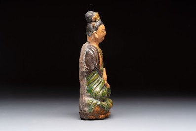 Three Chinese sancai-glazed figures of deities, Ming