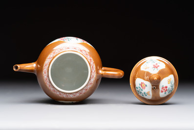 A Chinese famille rose capucin-brown-ground teapot and a Yixing stoneware teapot, Kangxi/Qianlong