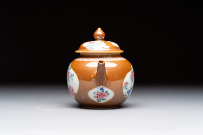 A Chinese famille rose capucin-brown-ground teapot and a Yixing stoneware teapot, Kangxi/Qianlong