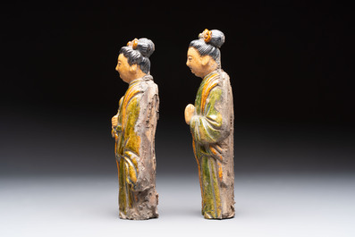 Three Chinese sancai-glazed figures of deities, Ming