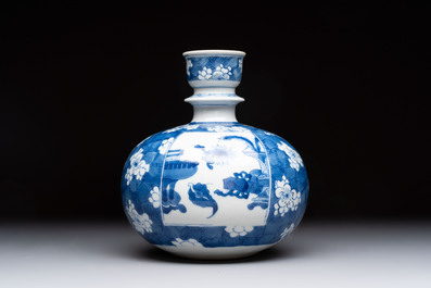 A Chinese blue and white 'antiquities' hookah base, Kangxi
