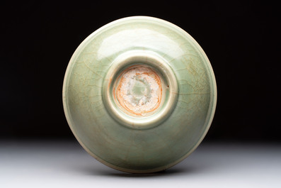 A Chinese Longquan celadon bowl with floral anhua design, Ming