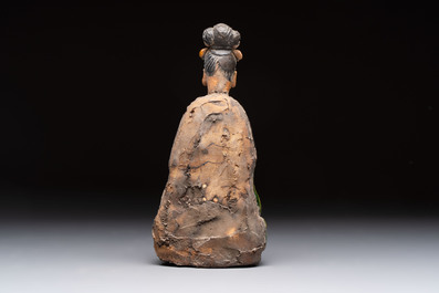 Three Chinese sancai-glazed figures of deities, Ming