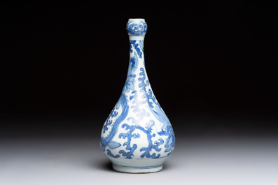 A Chinese blue and white 'winged dragon' garlic-mouth vase, Wanli