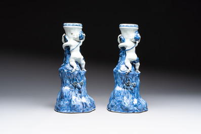 A pair of Chinese blue and white stands after Meissen example, Qianlong
