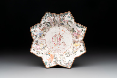A Chinese Canton enamel 'Eight Immortals' star-shaped plate and a covered box, Qing