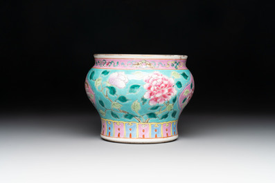 A Chinese famille rose turquoise-ground bowl for the Straits or Peranakan market, 19th C.