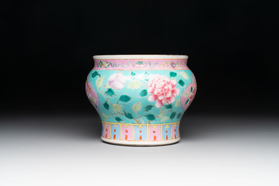 A Chinese famille rose turquoise-ground bowl for the Straits or Peranakan market, 19th C.