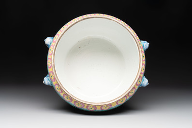 A Chinese famille rose turquoise-ground 'kamcheng' bowl and cover for the Straits or Peranakan market, 19th C.