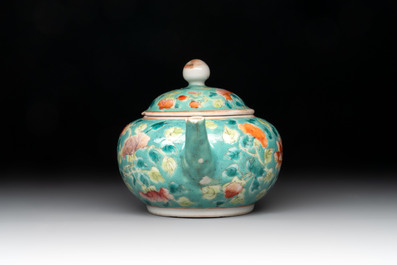 A Chinese famille rose bowl and a teapot for the Straits or Peranakan market, 19th C.