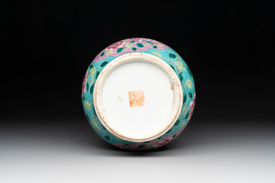 A Chinese famille rose turquoise-ground bowl for the Straits or Peranakan market, 19th C.