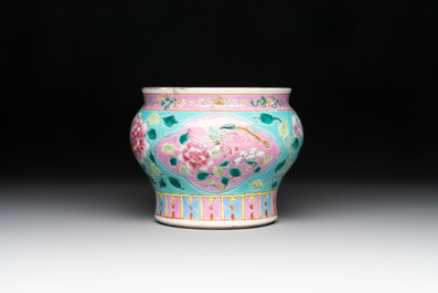 A Chinese famille rose turquoise-ground bowl for the Straits or Peranakan market, 19th C.