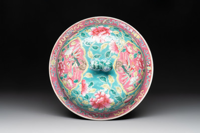 A Chinese famille rose turquoise-ground 'kamcheng' bowl and cover for the Straits or Peranakan market, 19th C.