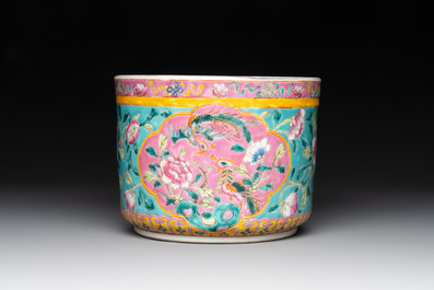 A Chinese famille rose turquoise-ground jardini&egrave;re for the Straits or Peranakan market, 19th C.