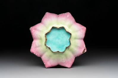 A Chinese Canton enamel 'Eight Immortals' star-shaped plate and a covered box, Qing