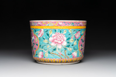 A Chinese famille rose turquoise-ground jardini&egrave;re for the Straits or Peranakan market, 19th C.