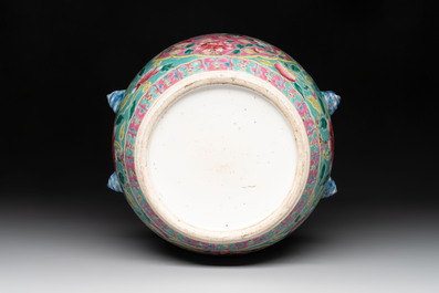 A Chinese famille rose turquoise-ground 'kamcheng' bowl and cover for the Straits or Peranakan market, 19th C.