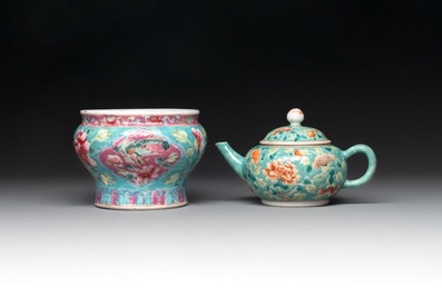 A Chinese famille rose bowl and a teapot for the Straits or Peranakan market, 19th C.