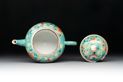 A Chinese famille rose bowl and a teapot for the Straits or Peranakan market, 19th C.