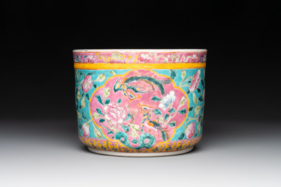 A Chinese famille rose turquoise-ground jardini&egrave;re for the Straits or Peranakan market, 19th C.