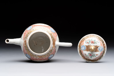 A Chinese famille rose monogrammed teapot with floral design, Yongzheng/Qianlong