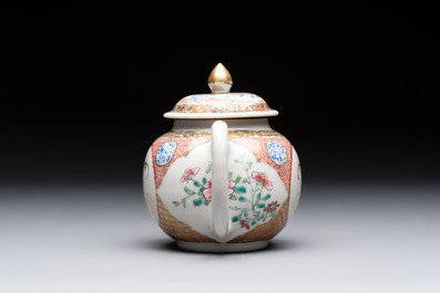 A Chinese famille rose monogrammed teapot with floral design, Yongzheng/Qianlong