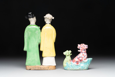 A Chinese famille rose 'mandarin' group and a 'qilin' water dropper, Qianlong