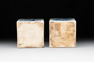 A pair of Chinese blue and white square flasks with floral design, Kangxi