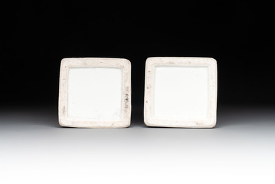 A pair of Chinese blue and white triple-gourd square vases, Kangxi