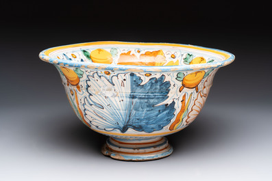 A large polychrome Italian maiolica bowl with floral design, Montelupo, 17th C.