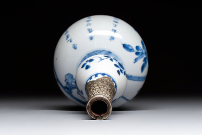 A Chinese blue and white silver-mounted double-gourd 'Li Bai' vase, Kangxi