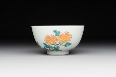 A fine Chinese famille rose 'peony' cup, Qianlong mark and of the period