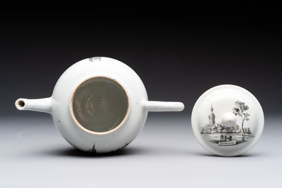 A Chinese grisaille 'Scheveningen, Workum and Voorschoote' teapot, Qianlong