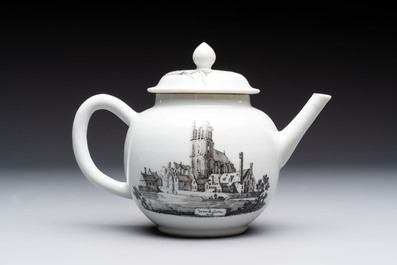 A Chinese grisaille 'Scheveningen, Workum and Voorschoote' teapot, Qianlong