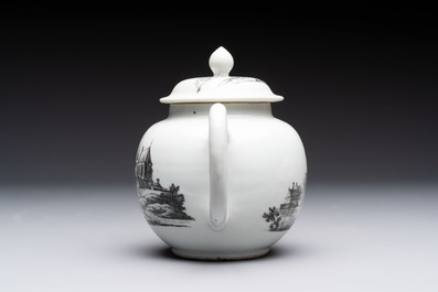 A Chinese grisaille 'Scheveningen, Workum and Voorschoote' teapot, Qianlong