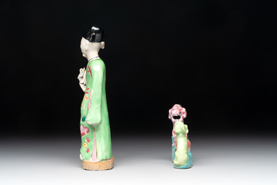 A Chinese famille rose 'mandarin' group and a 'qilin' water dropper, Qianlong