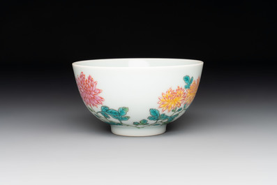 A fine Chinese famille rose 'peony' cup, Qianlong mark and of the period