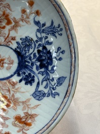Three Chinese famille verte and Imari-style shell-form dishes, Kangxi
