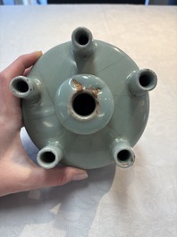 A Chinese Longquan celadon quintuple-tube vase, Yuan