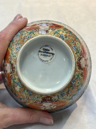 A rare Chinese polychrome orange-ground Bencharong 'Thepphanom' bowl and cover for the Thai market, 19th C.