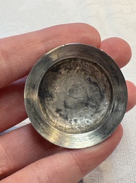 A Chinese famille verte square flask with a silver cover, Kangxi