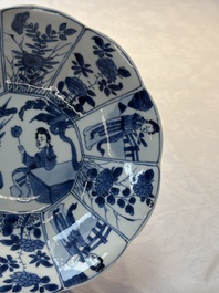 A pair of Chinese blue and white flower-shaped 'Long Eliza' plates, Kangxi